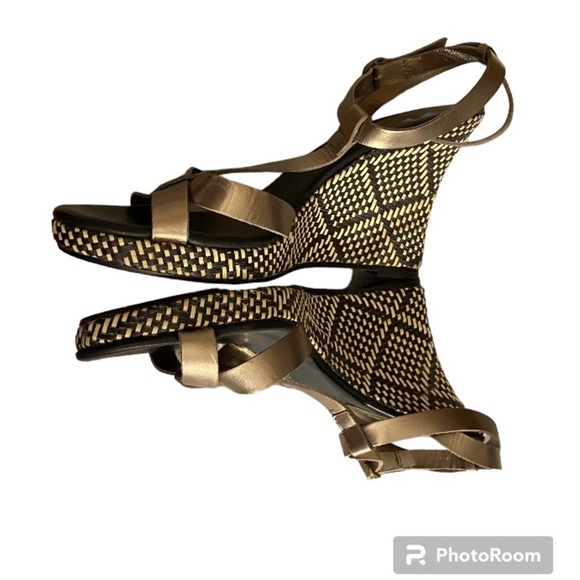 Dani Black Open Toe T Strap Ankle Closure Vero Cuoio Wedge Sandal Heels Size 9.5 - Picture 3 of 6